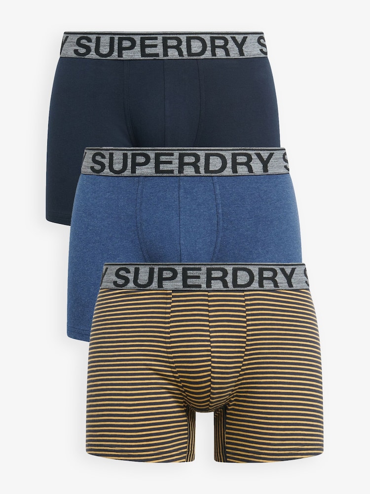 Superdry Navy/Navy Stripe/Dark Indigo Marl Boxers 3 Pack - Image 1 of 6
