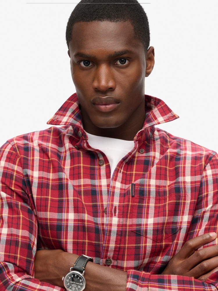 Superdry Montauk Check Red Vintage 100% Cotton Check Shirt - Image 3 of 5