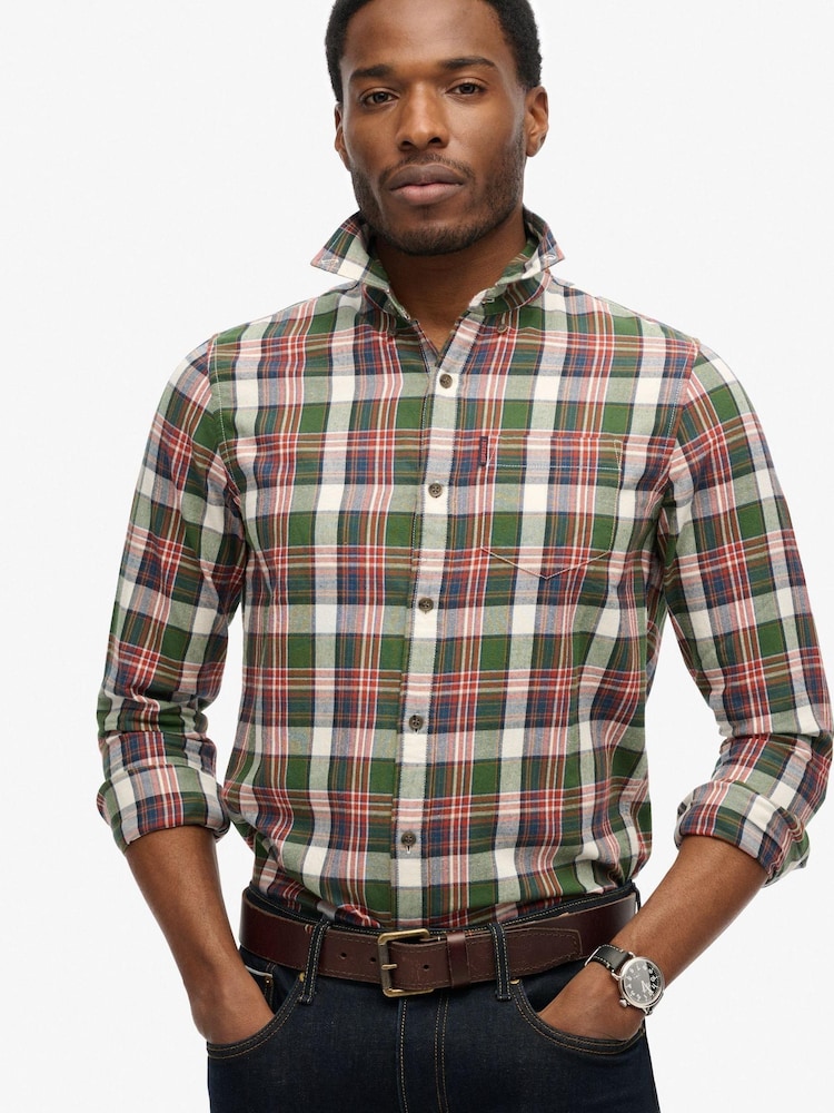 Superdry Upstate Check Green Vintage 100% Cotton Check Shirt - Image 1 of 6