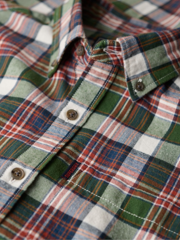Superdry Upstate Check Green Vintage 100% Cotton Check Shirt - Image 3 of 6