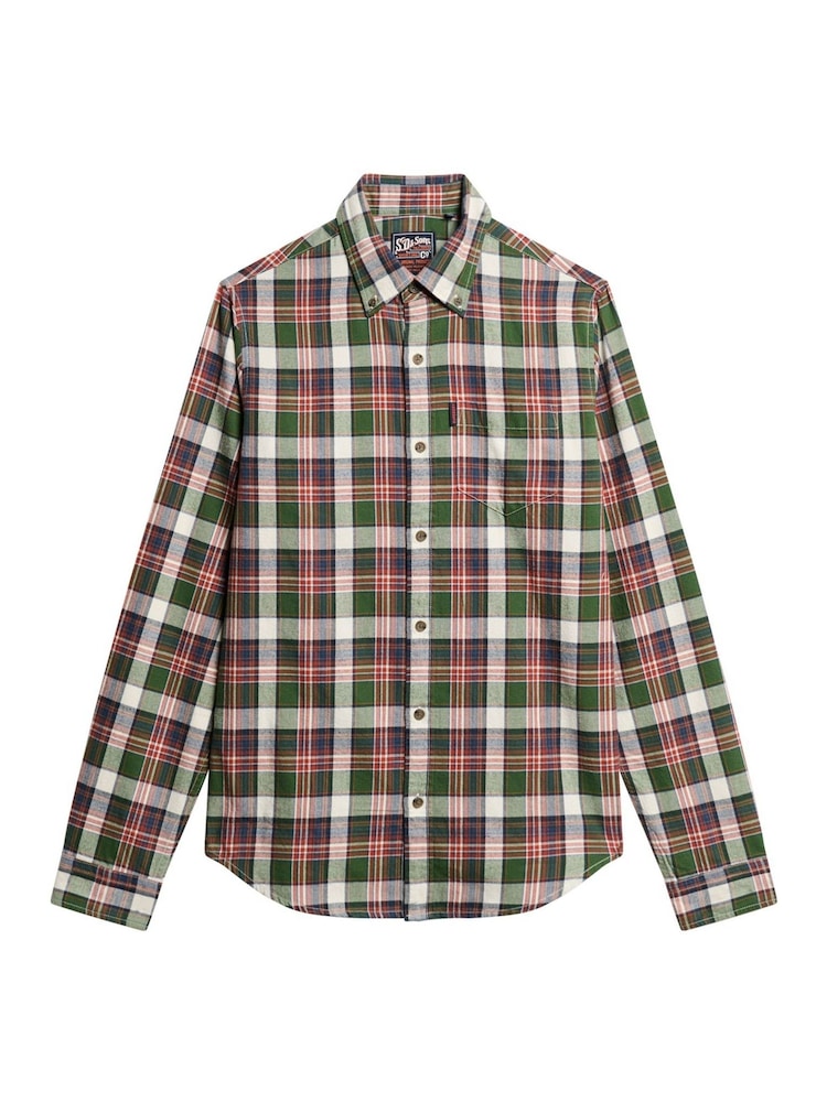 Superdry Upstate Check Green Vintage 100% Cotton Check Shirt - Image 4 of 6