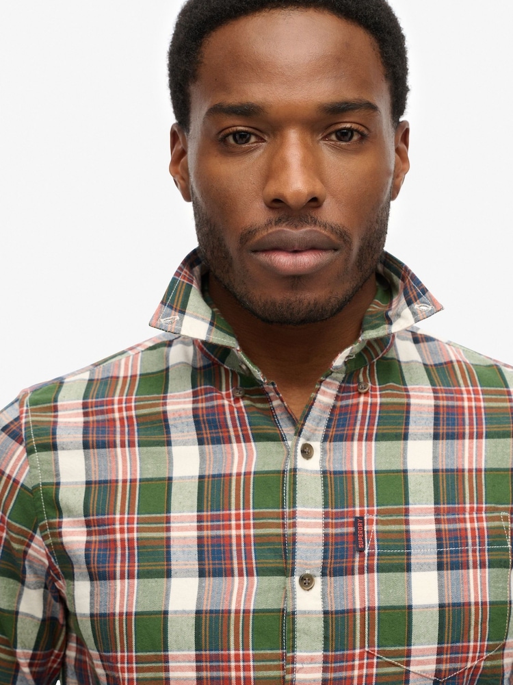 Superdry Upstate Check Green Vintage 100% Cotton Check Shirt - Image 5 of 6