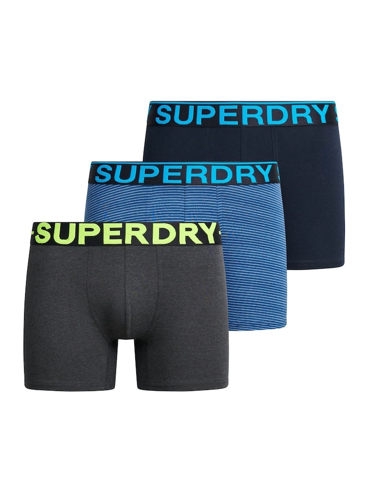 Superdry Navy/Blue Stripe/Navy Feeder Boxers 3 Pack - Image 1 of 7
