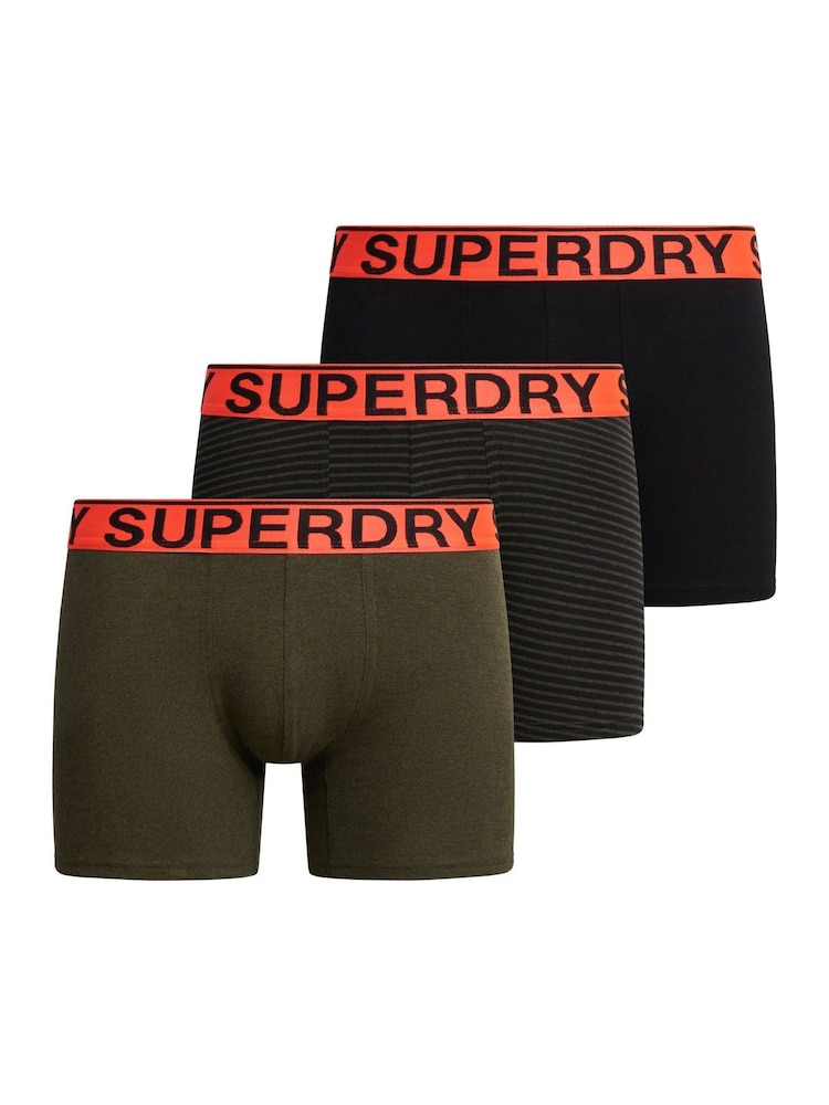 Superdry Khaki Stripe/Khaki Grit/Black Boxers 3 Pack - Image 1 of 5