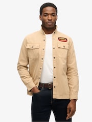 Superdry Shaker Beige Patched Canvas Overshirt - Image 1 of 4
