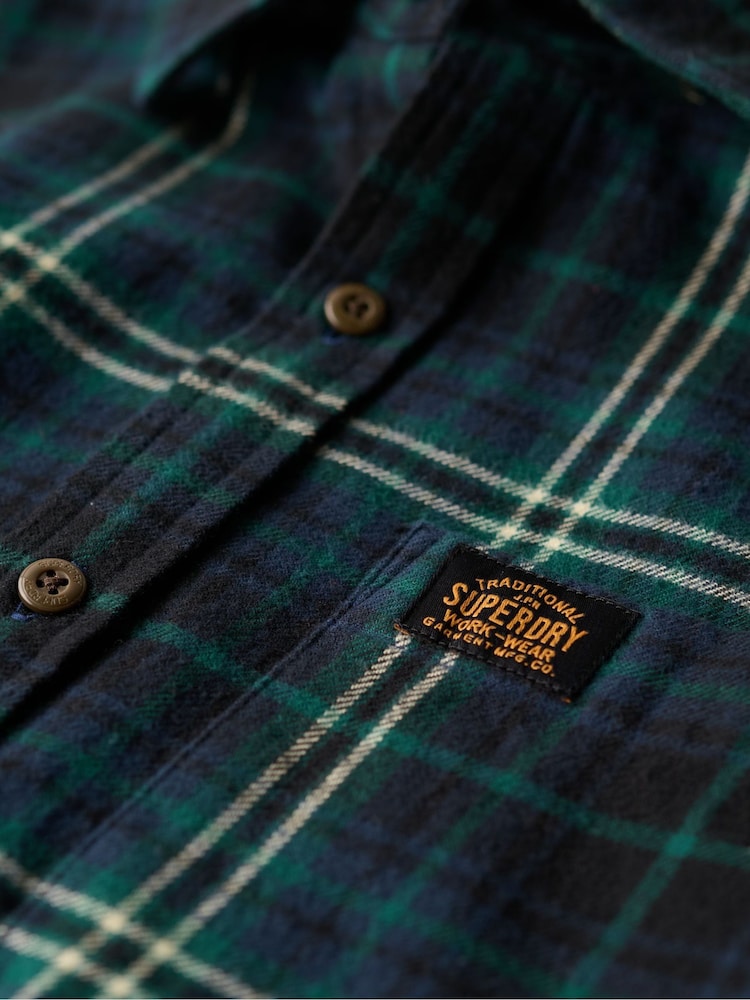 Superdry Frontier Check Navy Long Sleeve 100% Cotton Lumberjack Shirt - Image 6 of 6