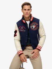 Superdry Atlantic Navy Varsity Patched Bomber Jacket - Image 1 of 6