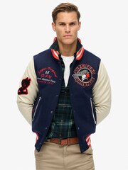 Superdry Atlantic Navy Varsity Patched Bomber Jacket - Image 4 of 6