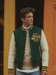 Superdry Pine Green Varsity Wool Bomber Jacket - Image 1 of 10