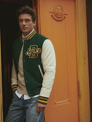 Superdry Pine Green Varsity Wool Bomber Jacket - Image 3 of 10