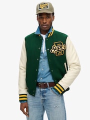 Superdry Pine Green Varsity Wool Bomber Jacket - Image 5 of 10