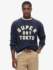 Superdry Rich Navy Charcoal Marl Vintage Athletic Crew 100% Cotton Sweatshirt - Image 1 of 6