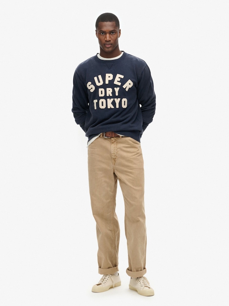 Superdry Rich Navy Charcoal Marl Vintage Athletic Crew 100% Cotton Sweatshirt - Image 2 of 6
