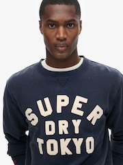 Superdry Rich Navy Charcoal Marl Vintage Athletic Crew 100% Cotton Sweatshirt - Image 3 of 6