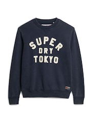 Superdry Rich Navy Charcoal Marl Vintage Athletic Crew 100% Cotton Sweatshirt - Image 4 of 6