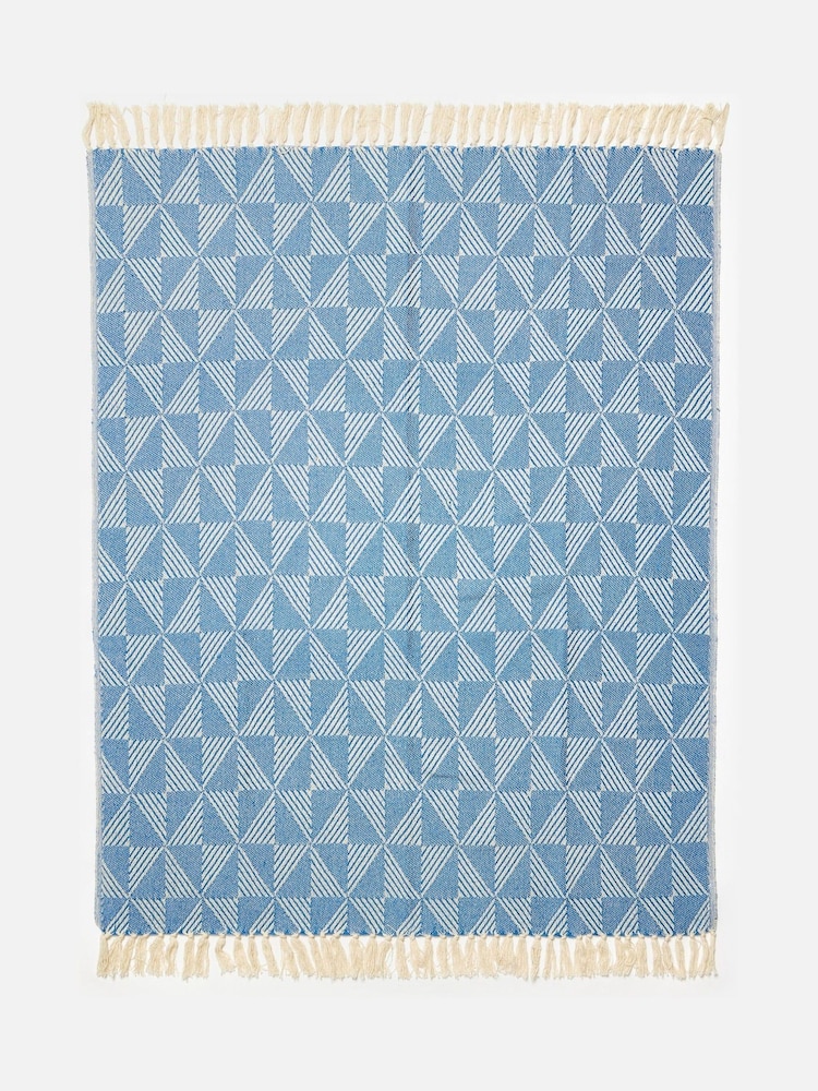 Oliver Bonas Blue Henlow Geometric Throw - Image 2 of 5 Oliver Bonas Blue Henlow Geometric Throw - Image 2 of 5