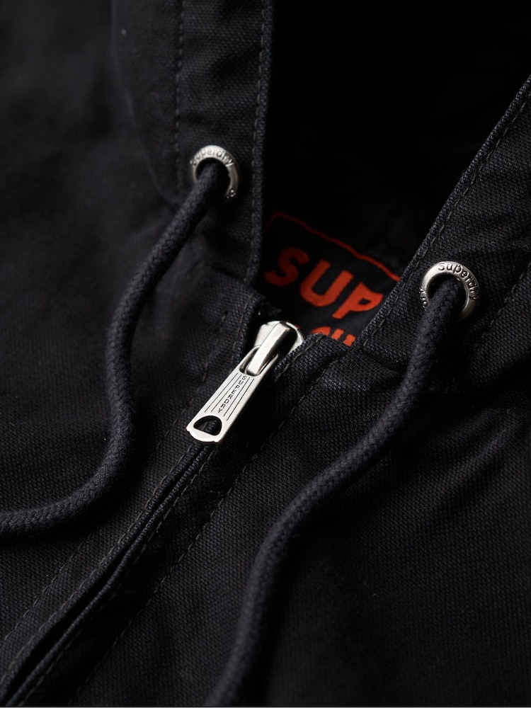 Superdry Jet Black 100% Cotton Surplus Hooded Bomber Jacket - Image 5 of 5