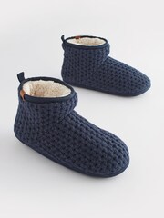 Navy Blue Chunky Knit Slipper Boots - Image 1 of 6