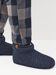 Navy Blue Chunky Knit Slipper Boots - Image 2 of 6