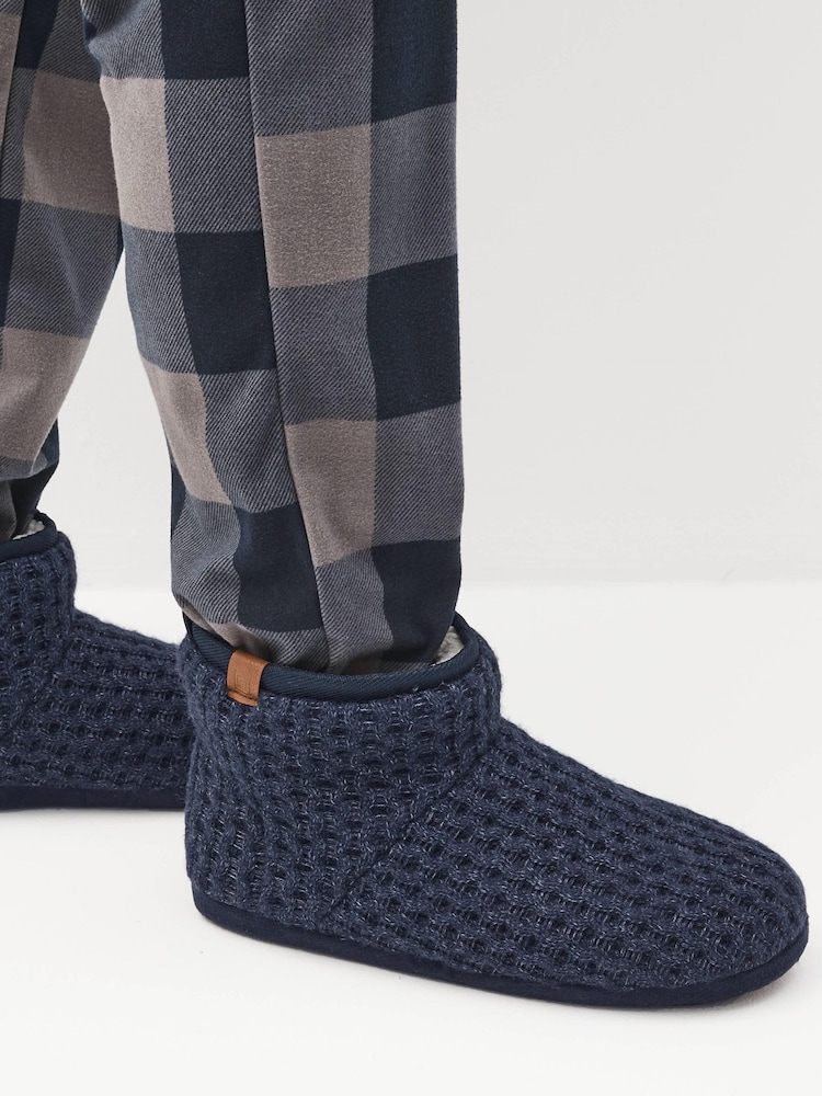 Navy Blue Chunky Knit Slipper Boots - Image 2 of 6