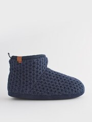 Navy Blue Chunky Knit Slipper Boots - Image 3 of 6