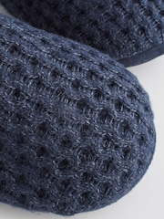 Navy Blue Chunky Knit Slipper Boots - Image 5 of 6