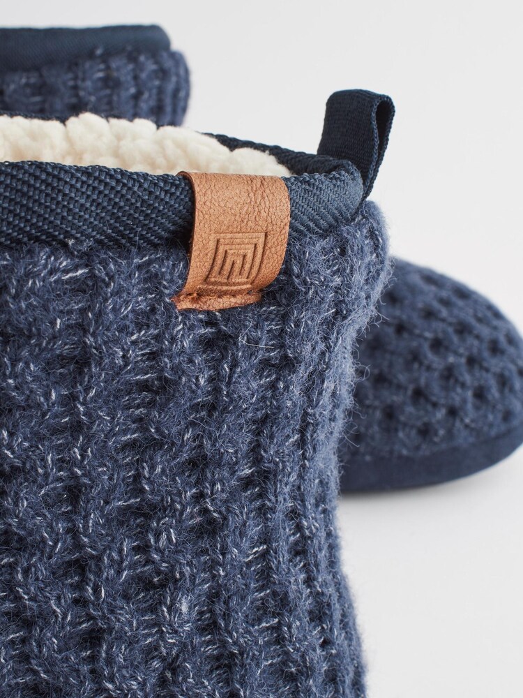 Navy Blue Chunky Knit Slipper Boots - Image 6 of 6