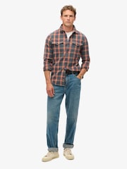 Superdry Yosemite Check Navy Cotton Worker Check 100% Cotton Shirt - Image 3 of 6