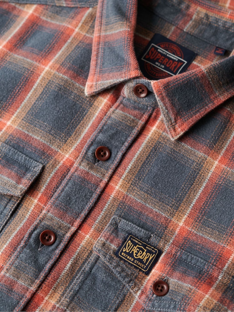 Superdry Yosemite Check Navy Cotton Worker Check 100% Cotton Shirt - Image 6 of 6