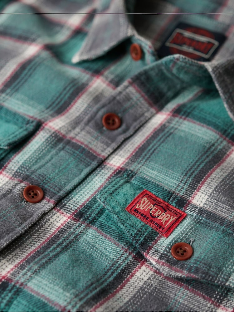 Superdry Yosemite Check Blue Cotton Worker Check 100% Cotton Shirt - Image 5 of 5