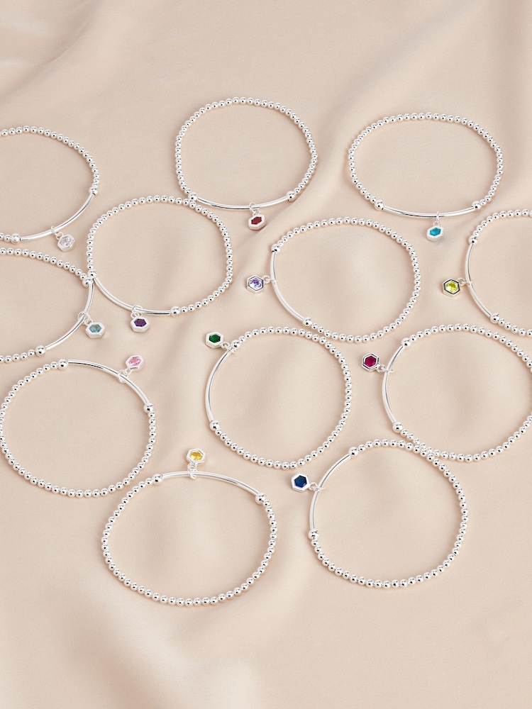 Sterling Silver Hexagon Birthstone Beady Bracelet - Image 1 of 13