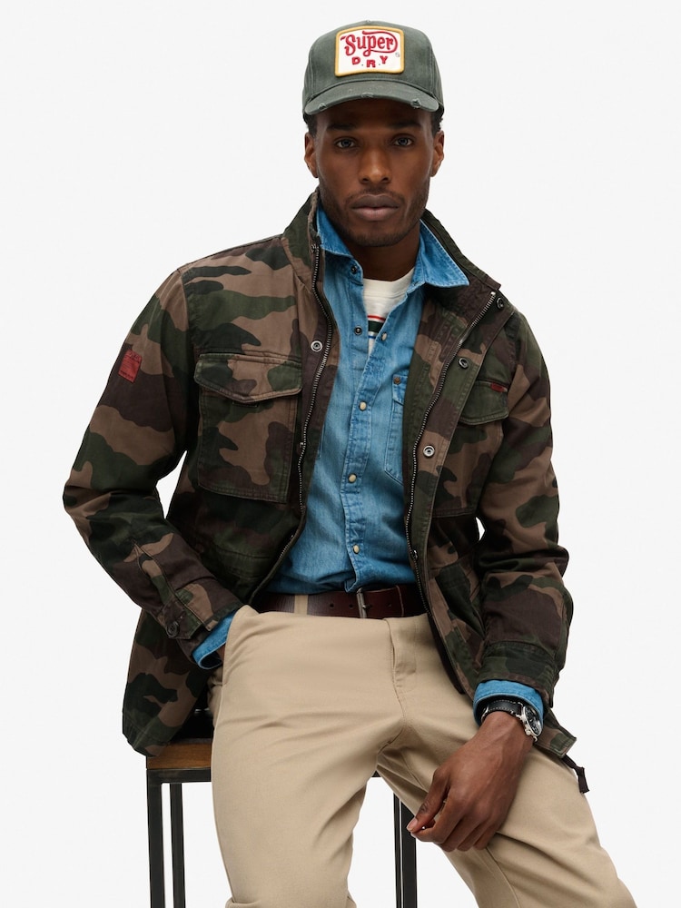 Superdry Troops Camo Green 100% Cotton Rookie Military Jacket - Image 3 of 5