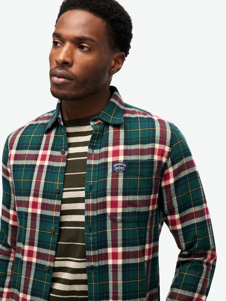 Superdry Oregon Check Green Long Sleeve 100% Cotton Lumberjack Shirt - Image 3 of 7