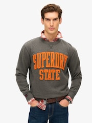 Superdry Charcoal Marl Charcoal Marl Vintage Athletic Crew 100% Cotton Sweatshirt - Image 1 of 6