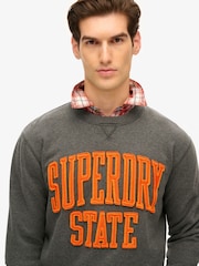 Superdry Charcoal Marl Charcoal Marl Vintage Athletic Crew 100% Cotton Sweatshirt - Image 2 of 6
