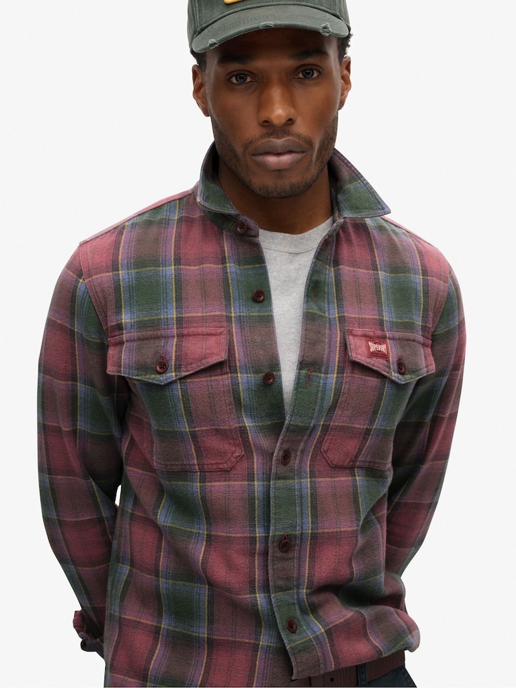 Superdry Yosemite Check Red Cotton Worker Check 100% Cotton Shirt - Image 2 of 5
