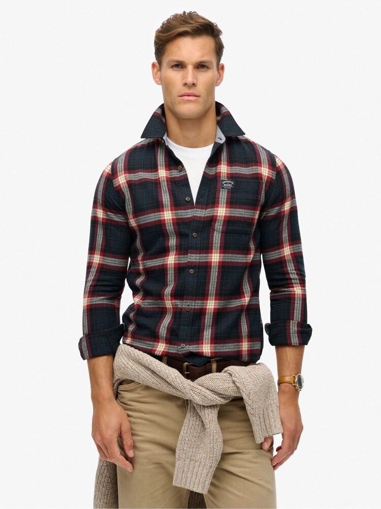Superdry Oregon Check Navy Long Sleeve Lumberjack Shirt - Image 1 of 5 Superdry Oregon Check Navy Long Sleeve Lumberjack Shirt - Image 1 of 5