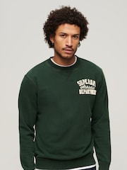 Superdry Academy Dark Green Charcoal Marl Vintage Athletic Crew 100% Cotton Sweatshirt - Image 1 of 5
