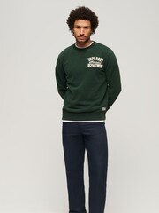 Superdry Academy Dark Green Charcoal Marl Vintage Athletic Crew 100% Cotton Sweatshirt - Image 2 of 5