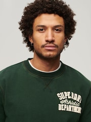 Superdry Academy Dark Green Charcoal Marl Vintage Athletic Crew 100% Cotton Sweatshirt - Image 3 of 5