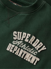 Superdry Academy Dark Green Charcoal Marl Vintage Athletic Crew 100% Cotton Sweatshirt - Image 5 of 5