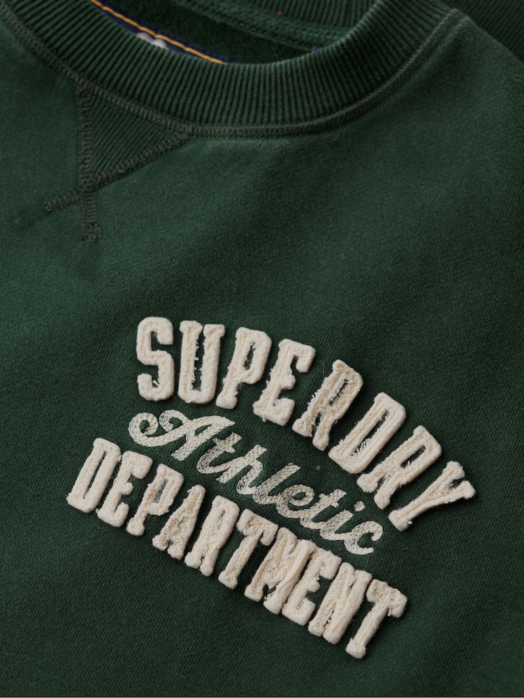 Superdry Academy Dark Green Charcoal Marl Vintage Athletic Crew 100% Cotton Sweatshirt - Image 5 of 5