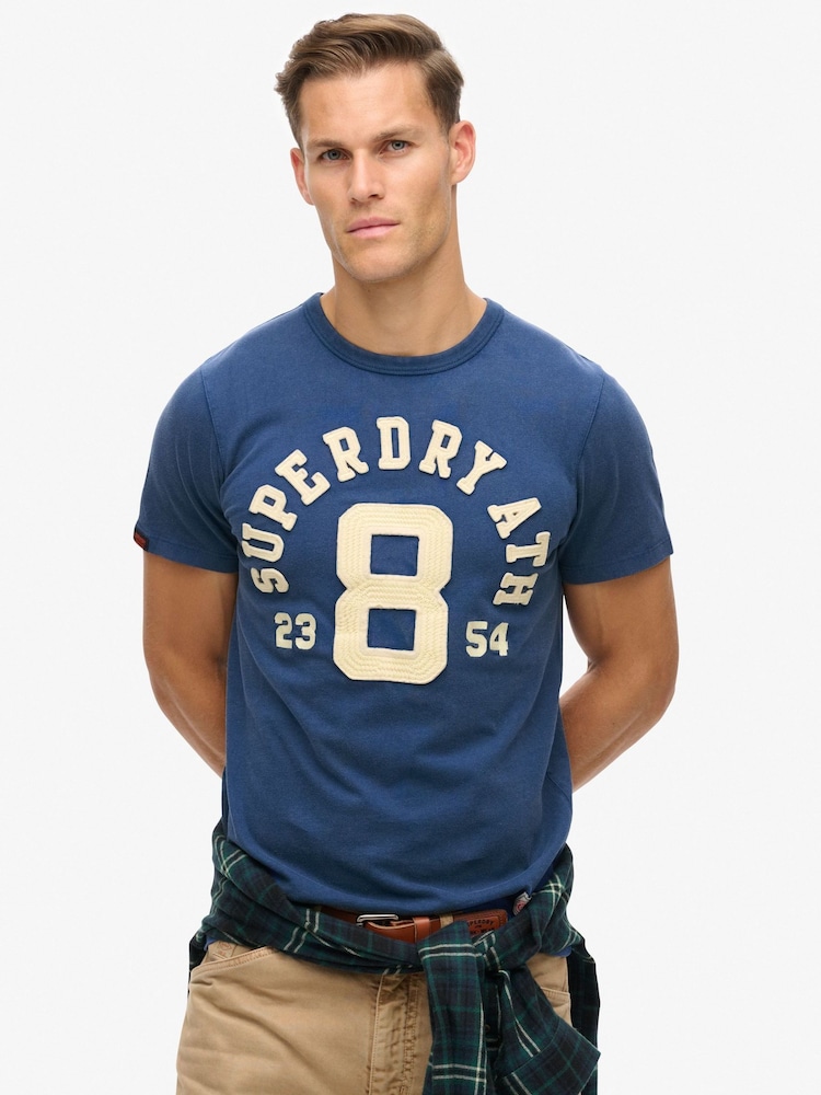 Marinha Supermarine - Camiseta esportiva vintage de manga curta Superdry 100% algodão - Imagem 1 de 5