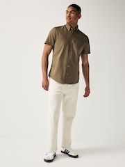 Brown Regular Fit Short Sleeve Easy Iron Button Down Oxford Shirt - Image 2 of 7