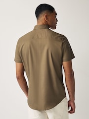 Brown Regular Fit Short Sleeve Easy Iron Button Down Oxford Shirt - Image 3 of 7
