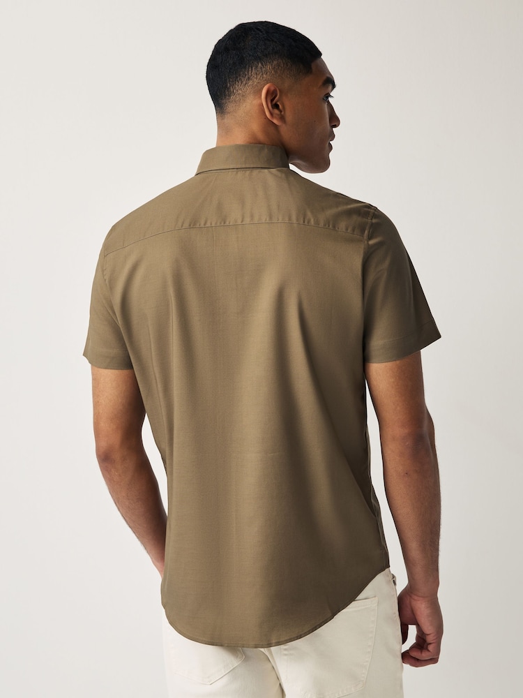 Brown Regular Fit Short Sleeve Easy Iron Button Down Oxford Shirt - Image 3 of 7