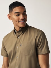 Brown Regular Fit Short Sleeve Easy Iron Button Down Oxford Shirt - Image 4 of 7