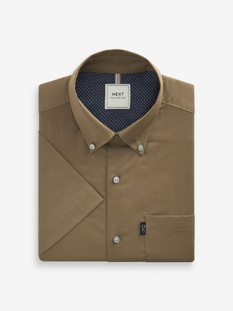 Brown Regular Fit Short Sleeve Easy Iron Button Down Oxford Shirt - Image 5 of 7