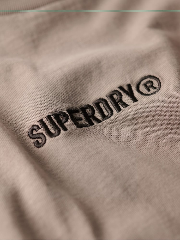 Superdry Cream Micro Logo Graphic Loose 100% Cotton T-Shirt - Image 4 of 4