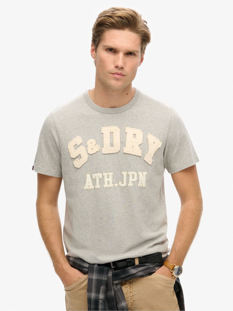 Superdry Light Grey Marl 100% Cotton Vintage Athletic Short Sleeve T-Shirt - Image 1 of 6 Superdry Light Grey Marl 100% Cotton Vintage Athletic Short Sleeve T-Shirt - Image 1 of 6
